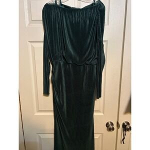ASTR The Label Emerald Green Plisse Off Shoulder Maxi Dress Long Sleeve Large